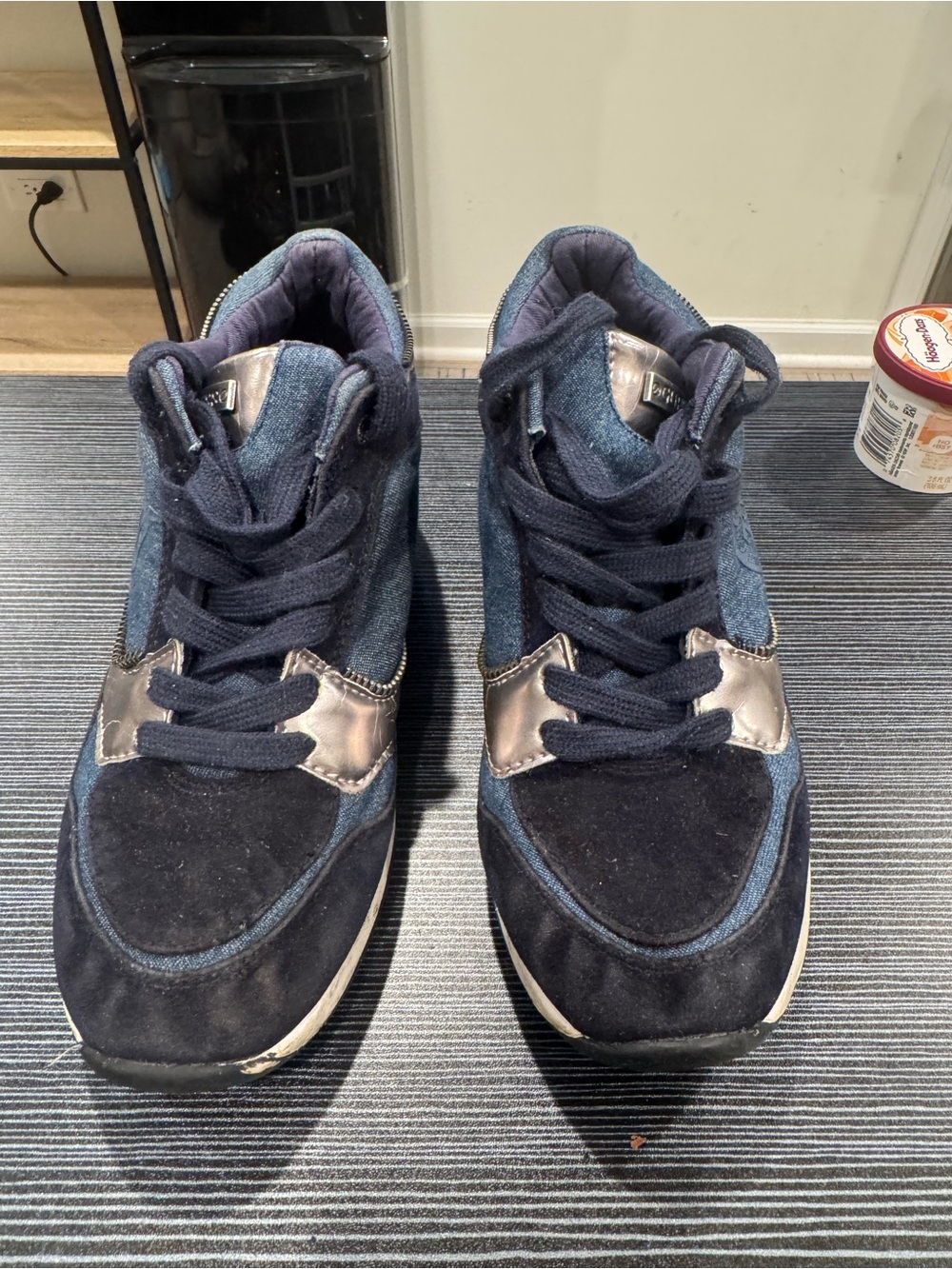 Guess Men's Navy Suede & Denim Sneakers with Metallic Accents